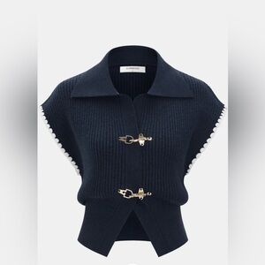 Commense Navy Knit Vest with Gold Clasp Details size small